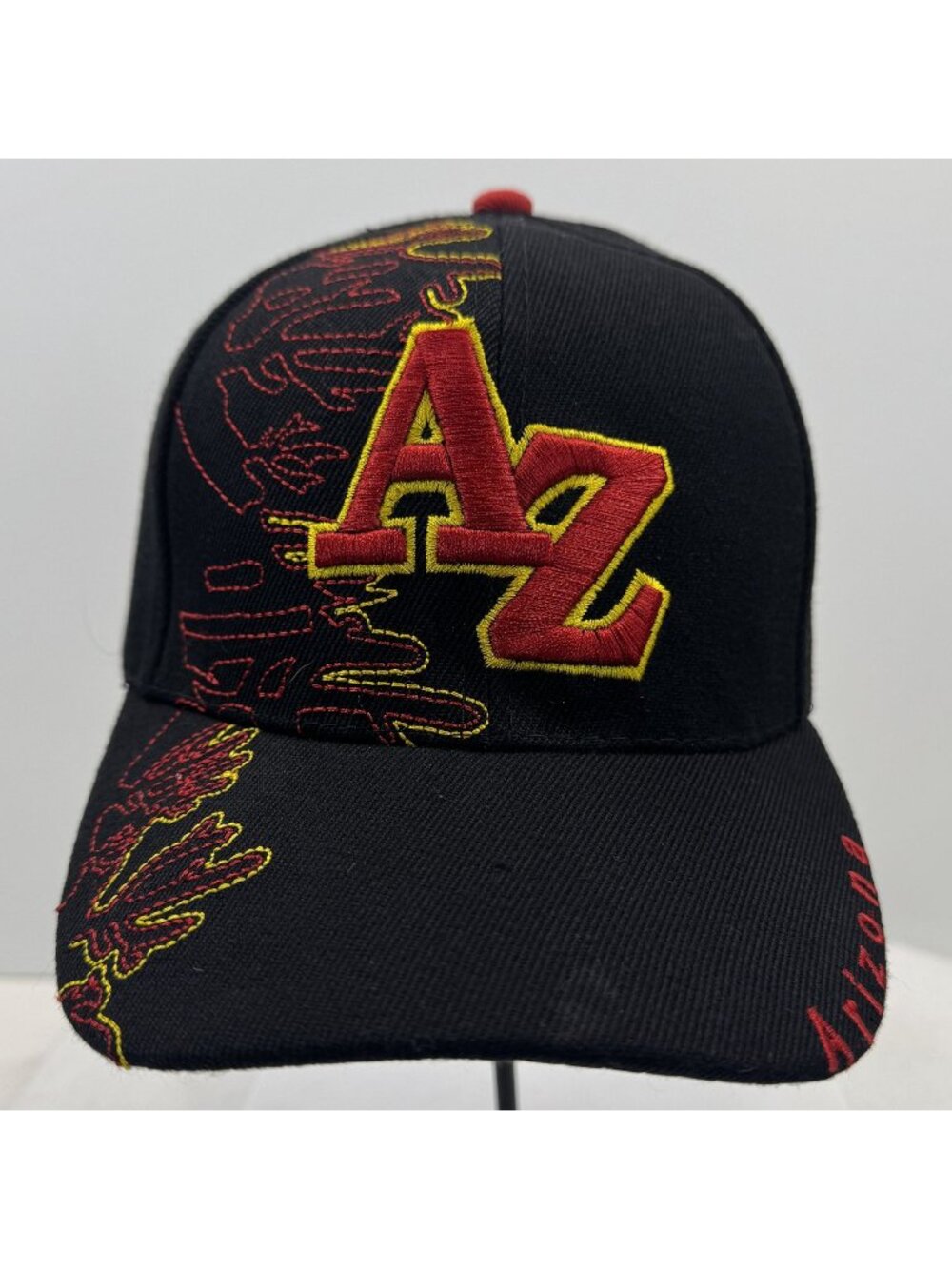AZ Arizona Adjustable Strap Baseball Cap Black Red Embroidered Hat Curved NEW